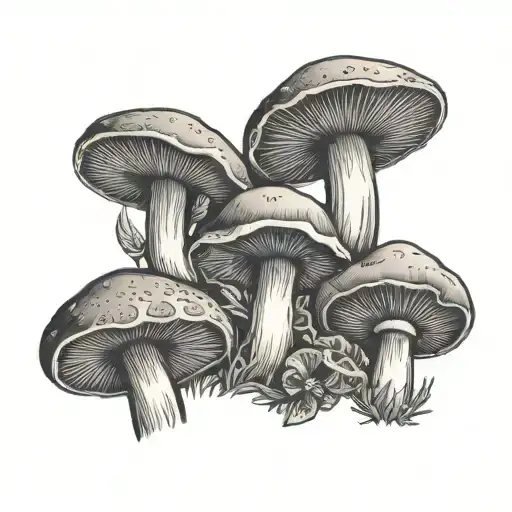 5 Mushrooms With A Christian Cross In The Background