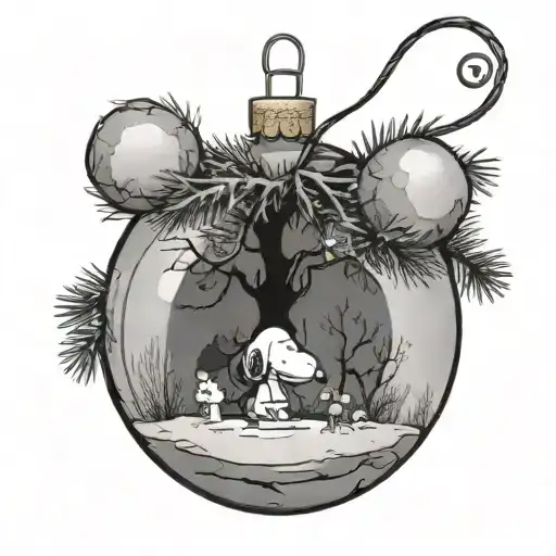 Snoopy And Woodstock Looking At Charlie Brown Tree Inside Realistic Looking Christmas Ball Ornament