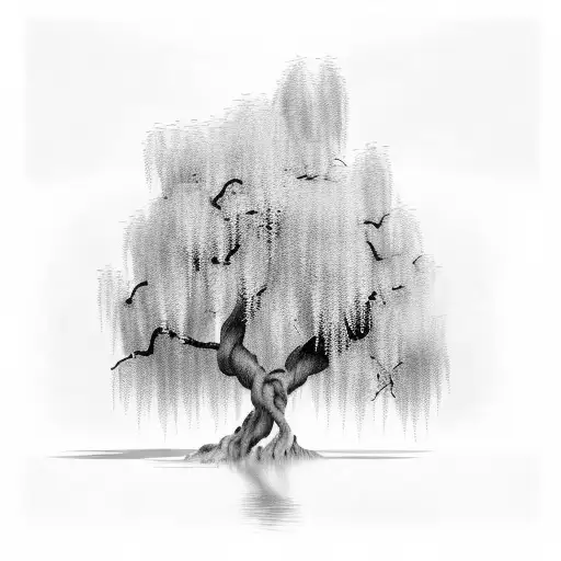 Wisteria Tree Over A Pond