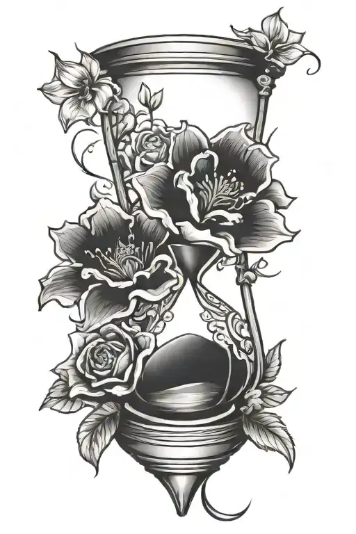 Hourglass Tattoo With Flowers