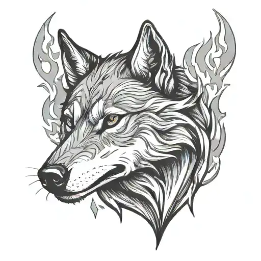 Wolf And Heart With Flames