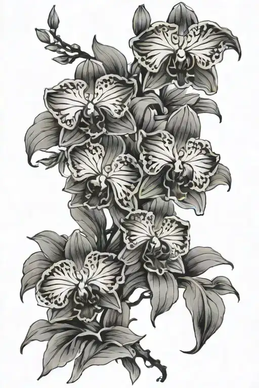 Japanese Orchids With Tiger Black And Red Ink