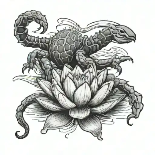 Scorpion Circling A Water Lily