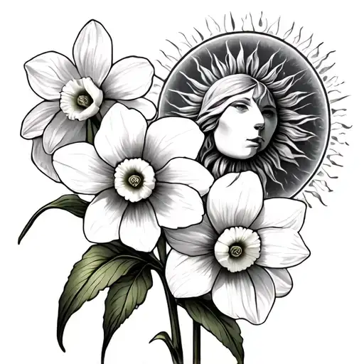 Arm Tattoo With 3 Daffodils And A Primrose Flower With An Aquarius Sun