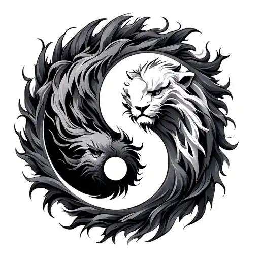 Yin Yang Two Lion Surrounded