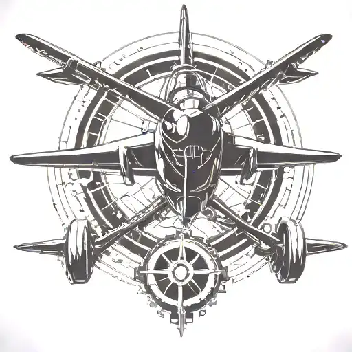 A Silhouette Of An Aircraft Mechanic Working On A Plane With Shooting Targets In The Background