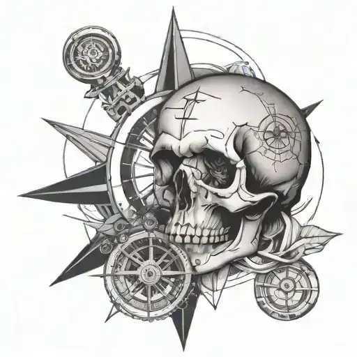 Skull And Compass One Line