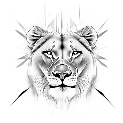 Half Lioness Face And Other Have Women Face But The Lioness Must Have A Scar Through Her Eye