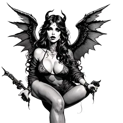 Sexy Lady Dealer Demonic With Demon Wings