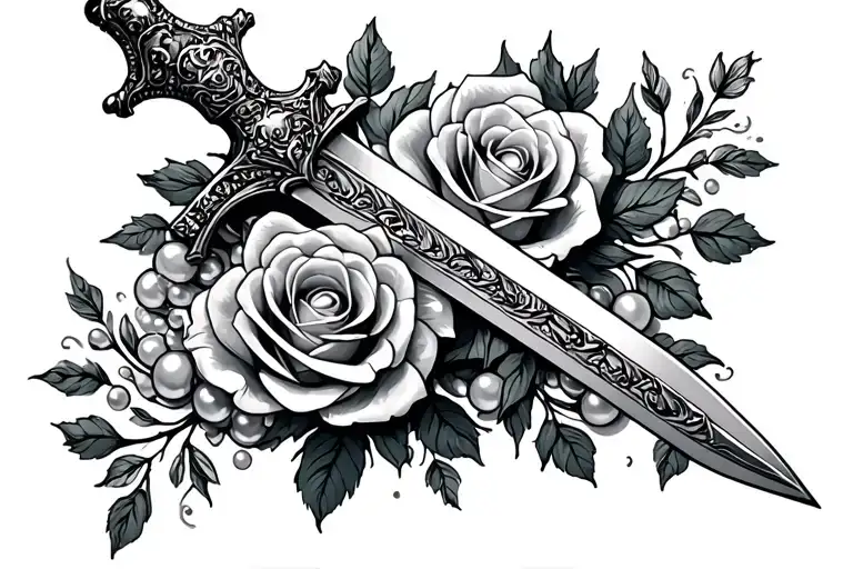 Sword With Roses And Pearls Around It
