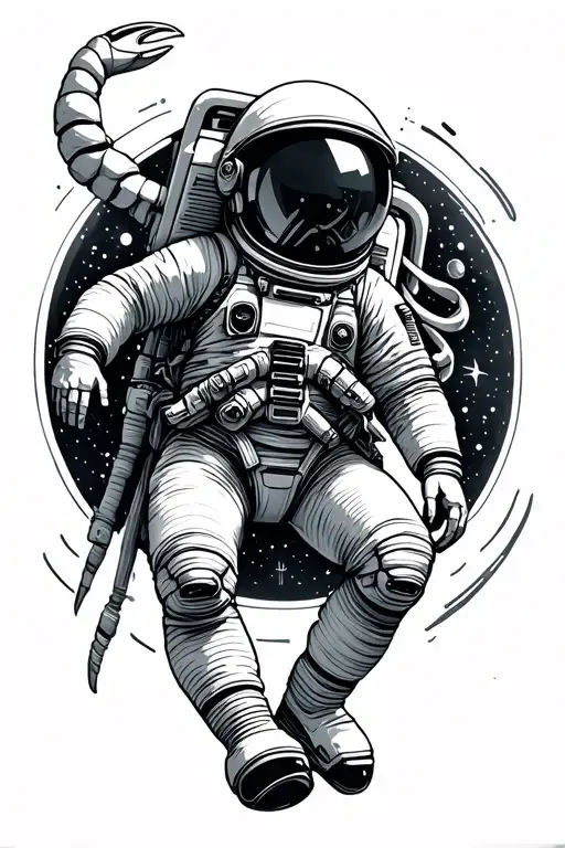 Astronaut Floating In Space With Zodiac Scorpio Background