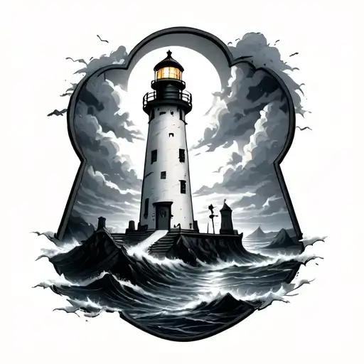 Lighthouse In A Storm With Keyhole From Kingdom Hearts