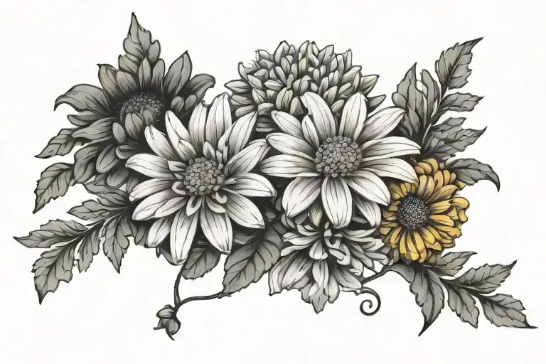 Chrysanthemum Daisy And Marigold Flowers Intertwined