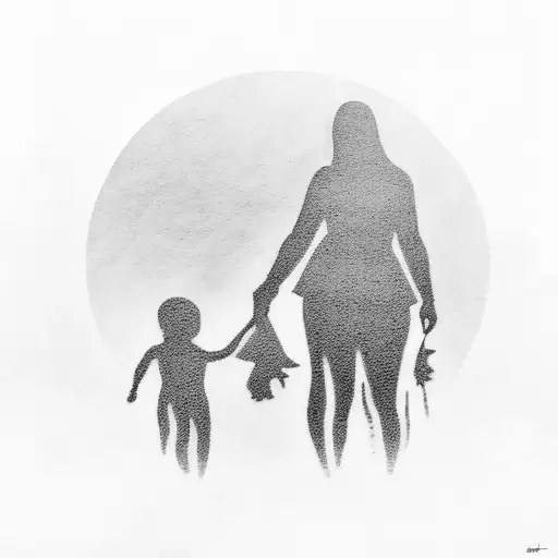 A Silhouette Of A Mother And Child Holding Hands