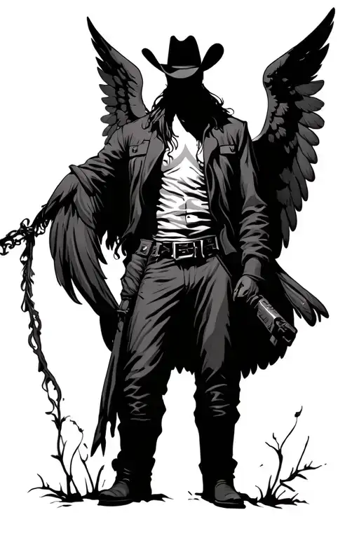 No Face Cowboy Silhouette With Angel Wings