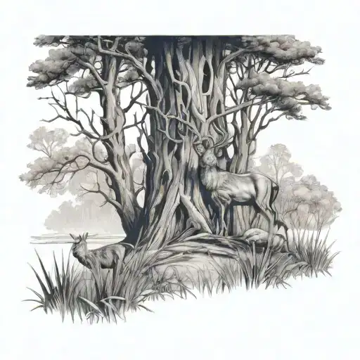 Hunting With Trees And Grass In A Stand