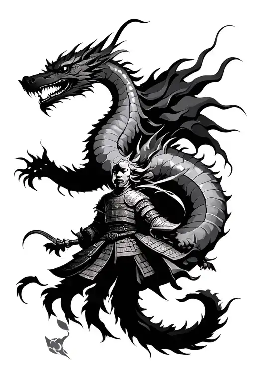 Dragon Above Japanese Samurai Warrior