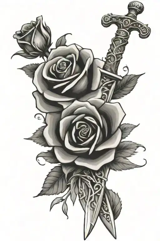 Sword With Roses Wrapped Loosely