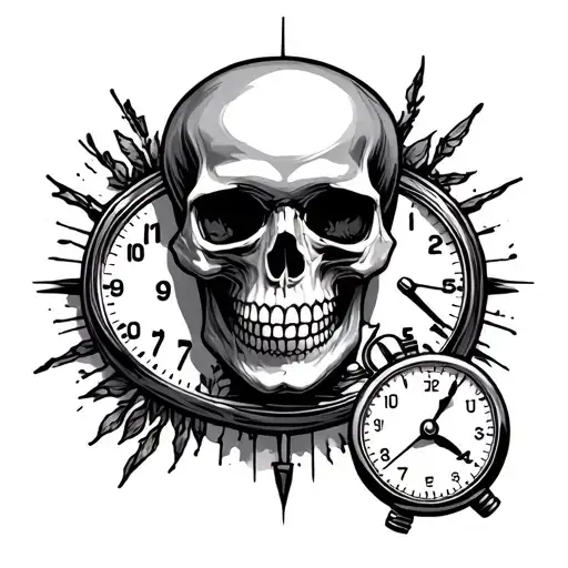 Skull Behind Stopwatch Tattoo For The Hand