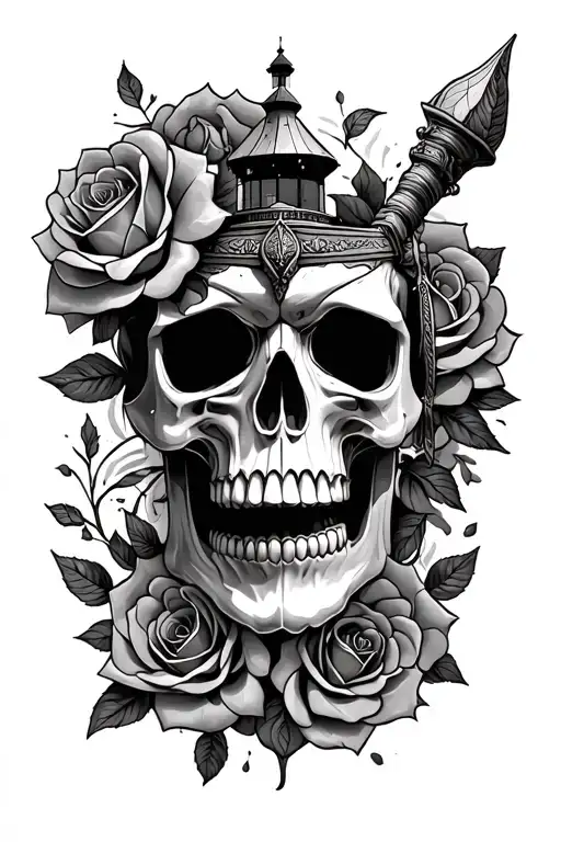 Skull Roses Viking Lighthouse Mandala