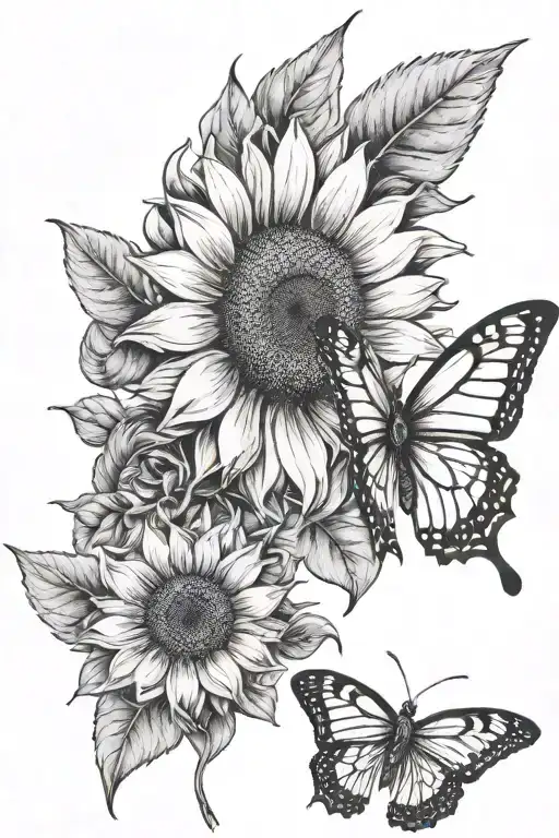 Sunflower And Butteryfly