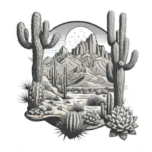 Western And Desert Landscape Filled With Cacti