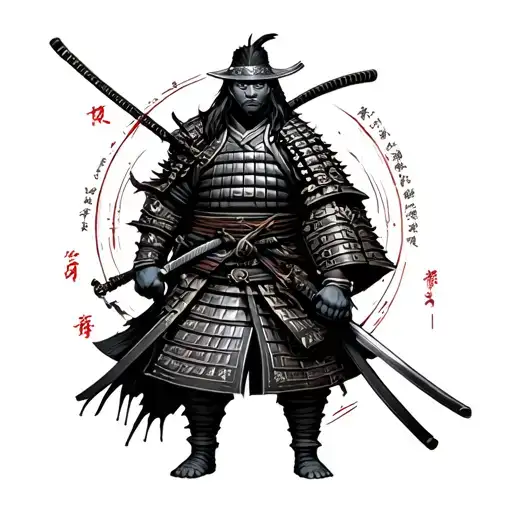Samurai Warrior And Lines With Words