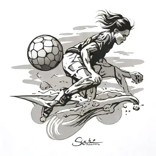 Shadow Of Female Beach Soccer Player With Bicycle Kick On The Beach