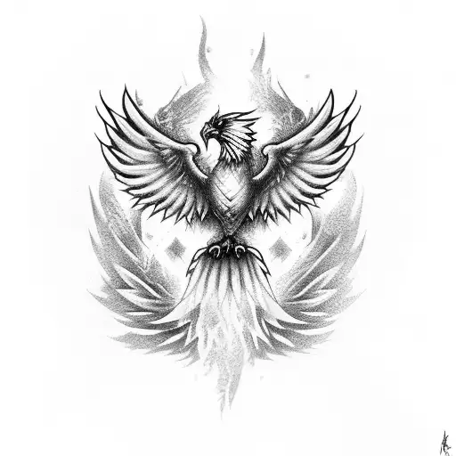 A Phoenix Made Up Of Intricate Gaming Symbols And Icons