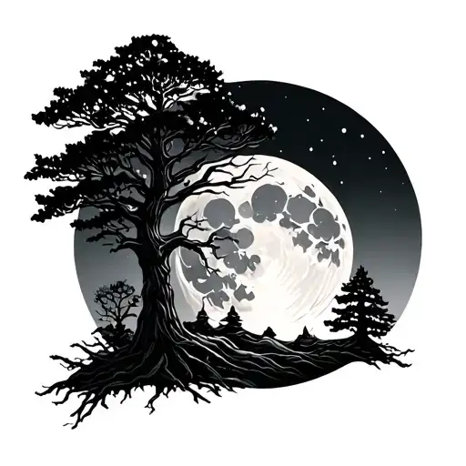 Trees And Moon Surrounded