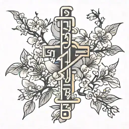 Cherry Blossoms And Pharmacy Symbol Intertwined