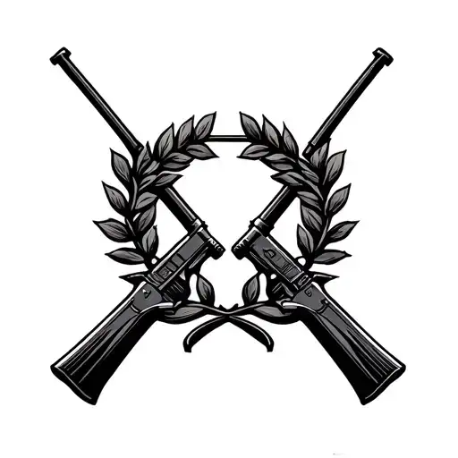 Roman Laurel Wreath With Crossed Rifles And 8 Hatch Marks Underneath