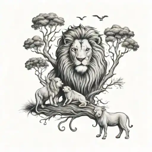 Lion And Lamb And Family Tree Growing