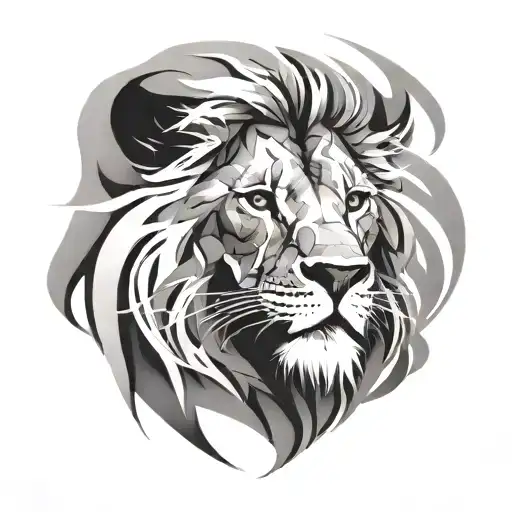Lion Head With Abstract Shaps In Its Mane Showcasing Strength