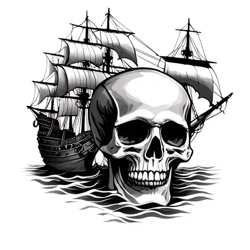 Skull And Ships And Treasure Map
