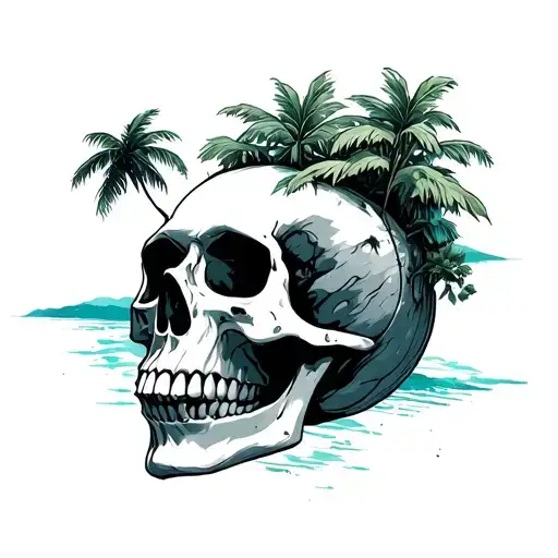 Flouting In Space Tropical Island On A Skull