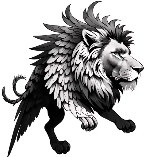 Phoenix Who Is Lay Wings Around Lion