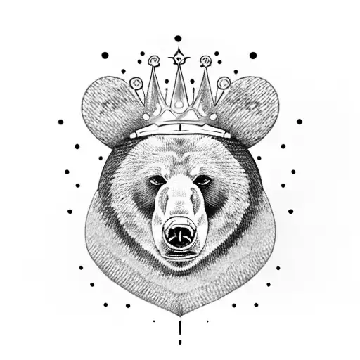 Bear Face Wearing Crown Outline