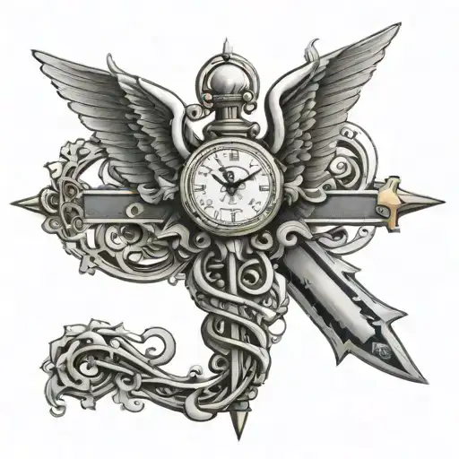 Medical Caduceus Interwoven With Clock