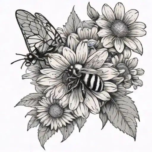 Daisy Boquet And Bee Flying