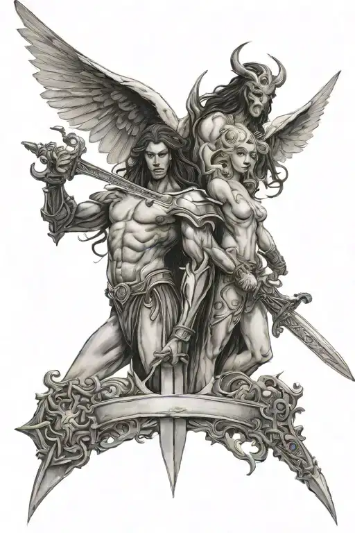 One Male Angel And One Female Demon Sword In A