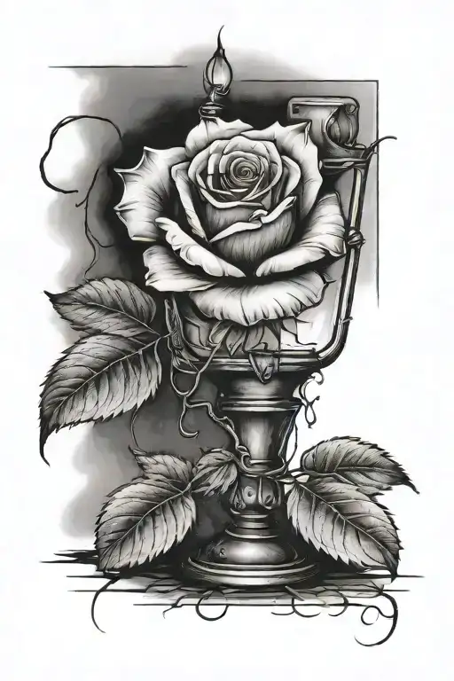 Rose Growing Through Pavement Under Street Light