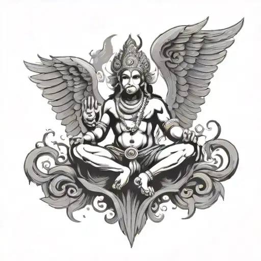 A Simple Drawing Of Lord Hanuman Surrender Form With Phoenix Bird Rising From The Ashes
