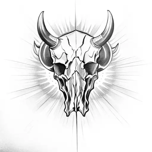 Bull Skull With Sun Beams And Halo Behind It