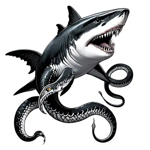 Shark Draw With Lines With Snakes