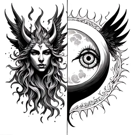 Love Vs Fear God Vs Devil Angel Vs Demon Fire Vs Water Libra Scale All Seeing Eye Sun Vs Moon
