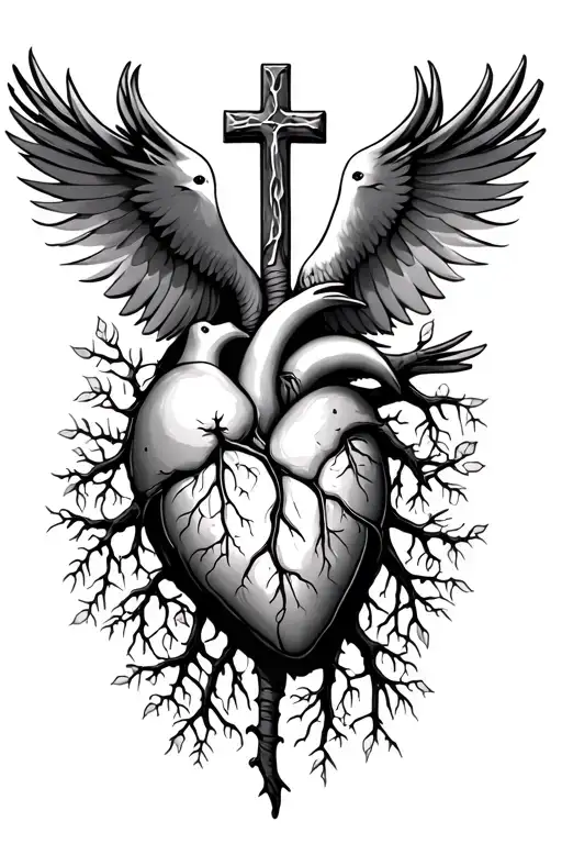Tree Root Lungs Heart Cross Dove