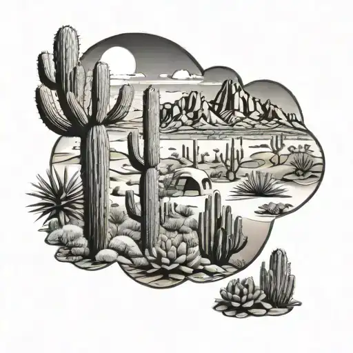 Western And Desert Filled With Cacti