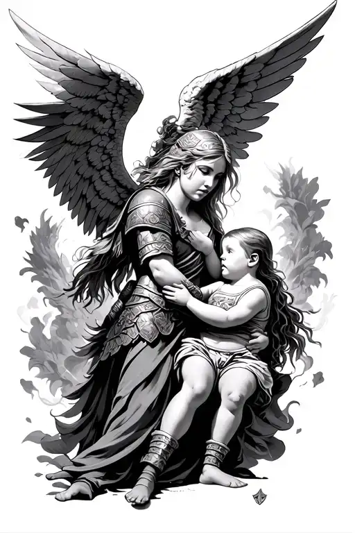 Warrior Angel Protecting A Kid