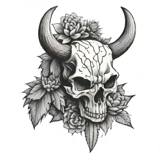 Western And Bull Skull With Cactus